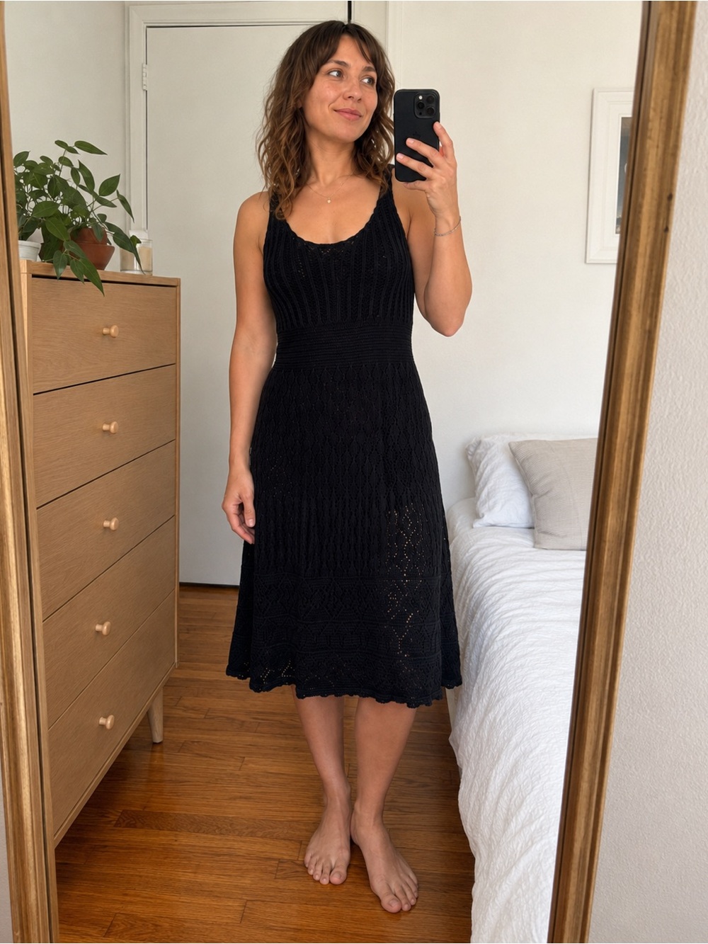 Rugby Ralph Lauren Black Crochet Knit Dress Size Small 100% Cotton